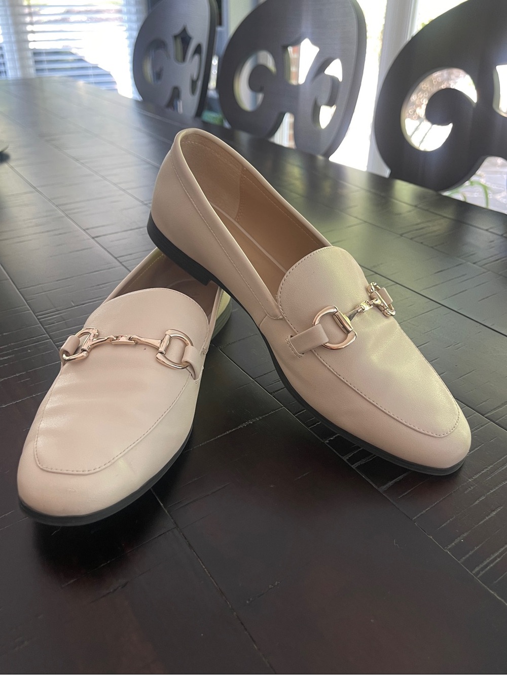 Alfani Cream Loafers with Gold Bit Detail